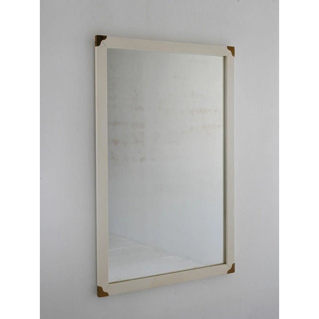 Metal Vintage Scandinavian Mirror in White Lacquer with Brass Corners, 1950s For Sale - Image 7 of 7
