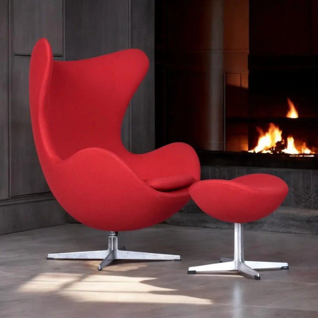 Metal Restored 1965 Red Arne Jacobsen Fritz Hansen Egg Chair & Ottoman For Sale - Image 7 of 12
