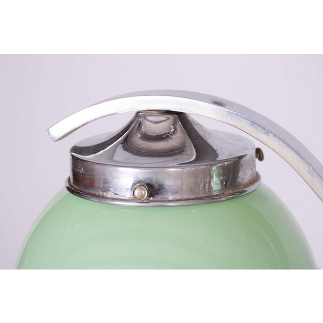 Czech Bauhaus Chandelier in Chrome-Plated Steel and Opaline Glass, 1930s For Sale - Image 6 of 12