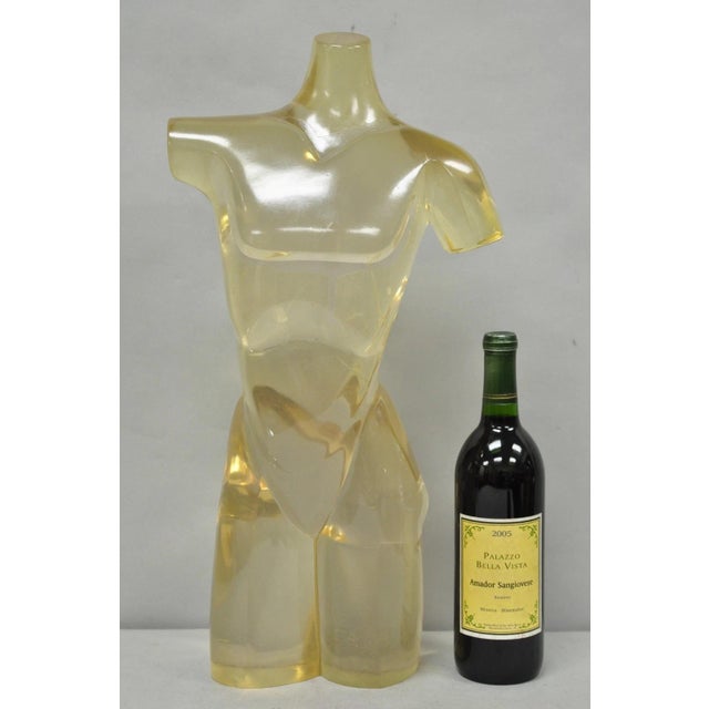 Vintage Mid Century Italian Modern Amber Lucite Acrylic Nude Male Bust Modernist Abstract Sculpture (Unsigned), Weighs...