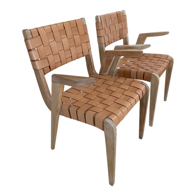 1940s Cowhide Leather Webbing Arm Chair by Abel Sorenson for Knoll Associates - a Pair For Sale