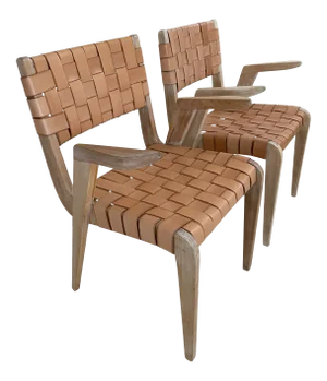 1940s Cowhide Leather Webbing Arm Chair by Abel Sorenson for Knoll Associates - a Pair