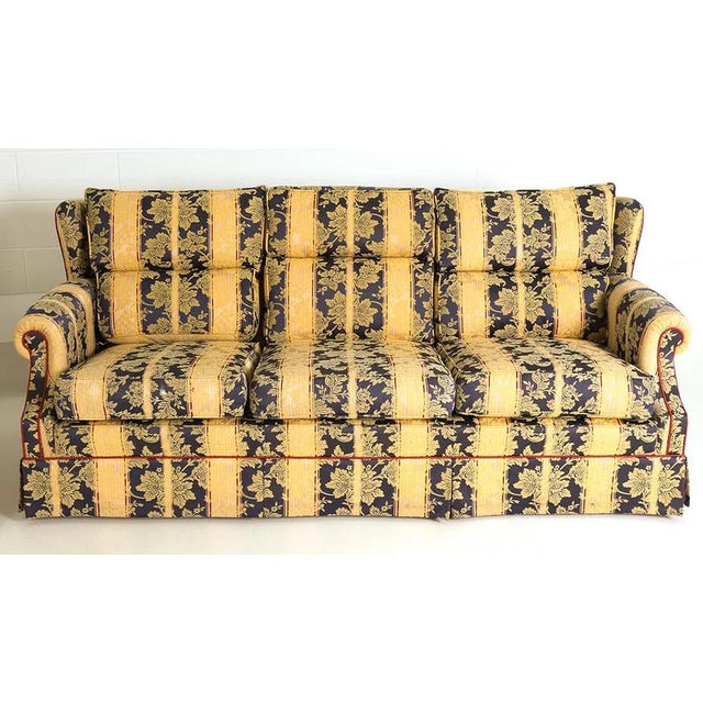 English Late 20th Century Peter Guild Upholstery Fine English Fabric Upholstered Rolled Arm Loveseat For Sale - Image 3 of 9