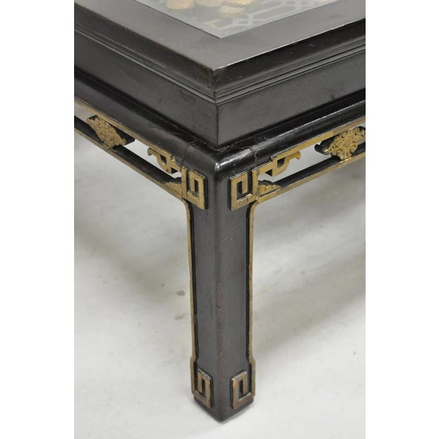 Vintage Chinese Relief Carved Ho Ho Bird Glass Top Display Oriental Coffee Table For Sale - Image 12 of 13