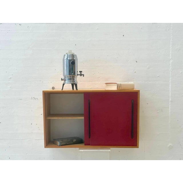 Mid-Century Modern Wall Cabinet with Red Sliding Doors, 1960s For Sale - Image 5 of 15
