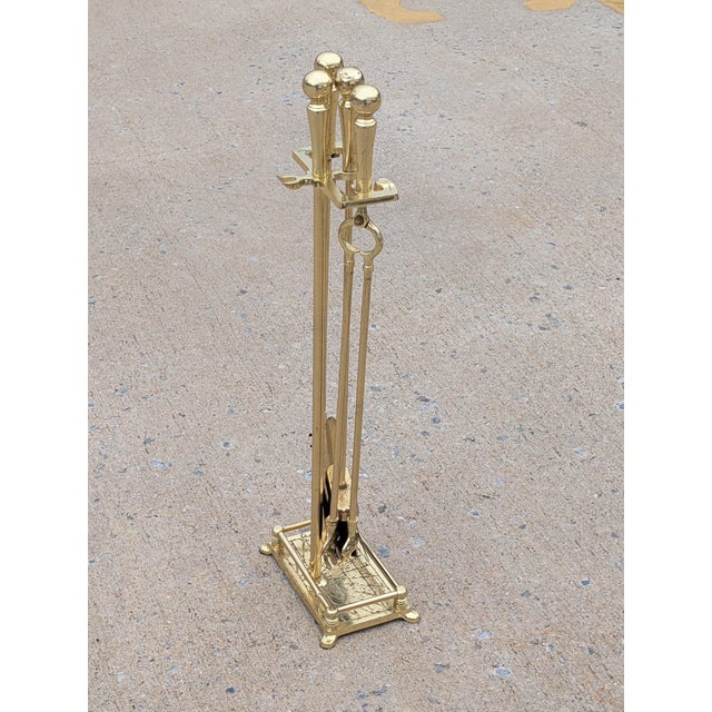 Mid-Century Modern Vintage Ball Head Brass Fireplace Tools Set - Set of 4 For Sale - Image 3 of 8
