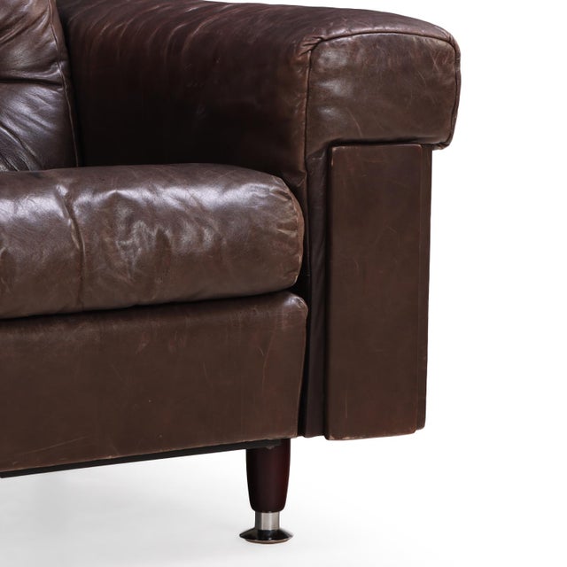 1970s 1970s Swiss Modern Leather Loveseat in the Style of De Sede For Sale - Image 5 of 7