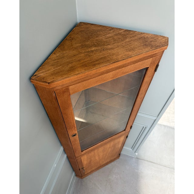 Wood Vintage Oak Corner Cabinet with Glass Front, 1950s For Sale - Image 7 of 11