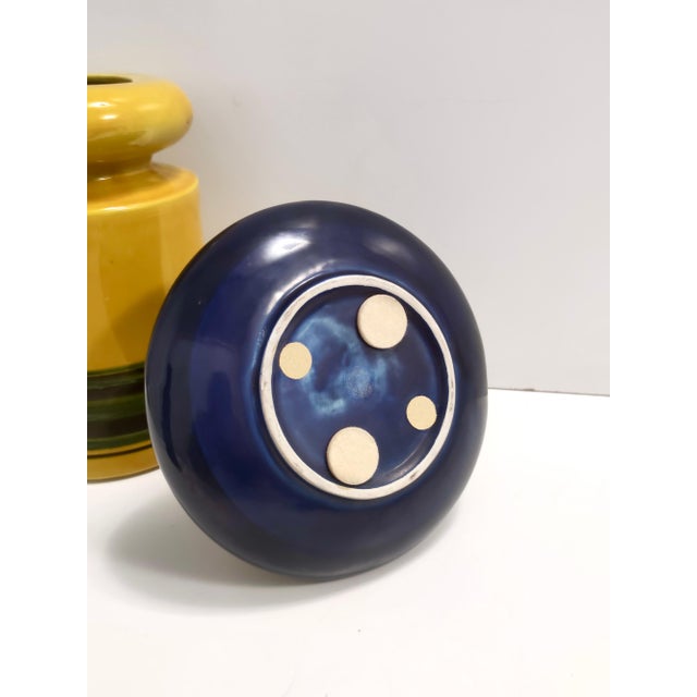 Postmodern Blue and Yellow Glazed Vase and Bottles attributed to Parravicini, 1970s, Set of 3 For Sale - Image 14 of 15