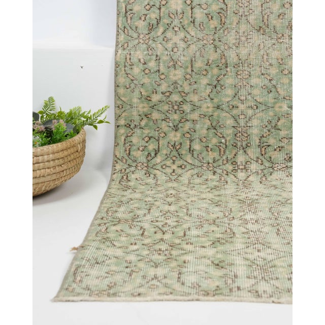 1970s Vintage Turkish Oushak Handmade Wool Cotton Green Area Rug For Sale - Image 4 of 11
