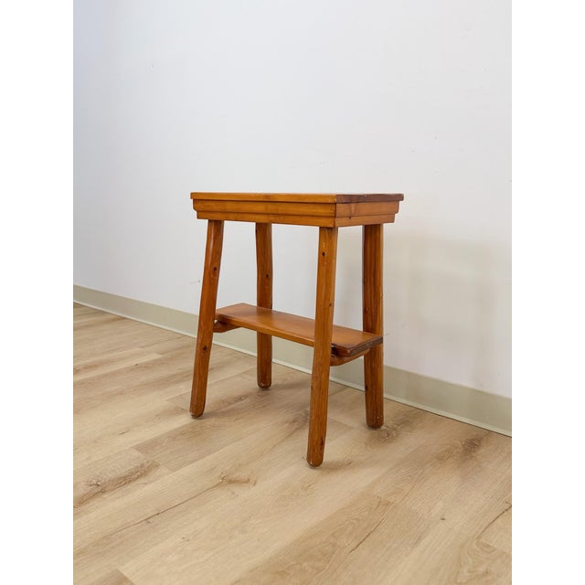 Farmhouse Handmade Rustic Pine Side Table Shelf Dowel Joints Vintage Farmhouse Dated 1930s For Sale - Image 3 of 11