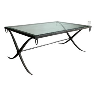 Late 20th Century Attributed to Barbara Barry for Baker Glass Top Coffee Table With Iron Base For Sale
