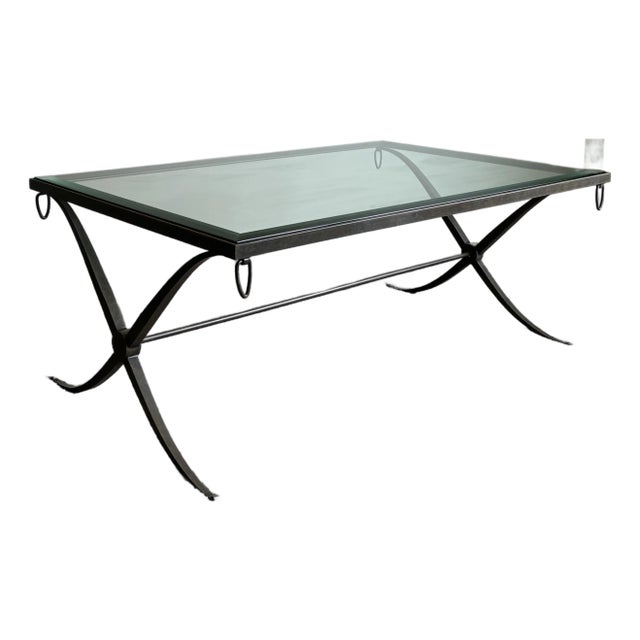 Late 20th Century Barbara Barry for Baker Glass Top Coffee Table With Iron Base For Sale