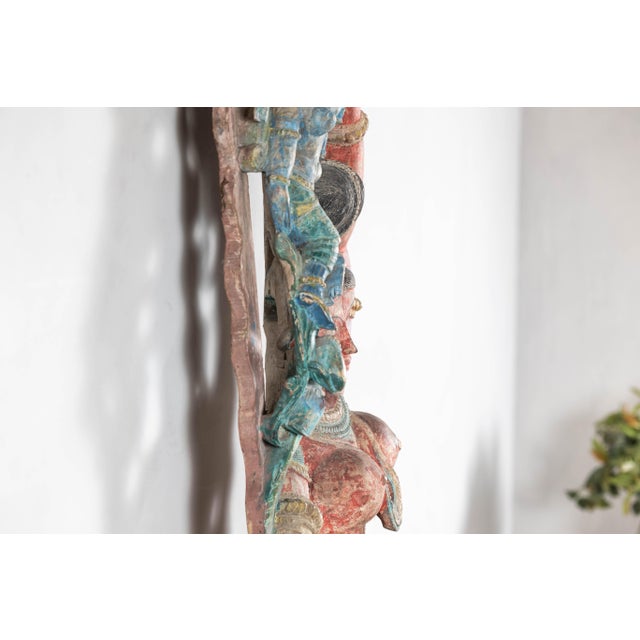 Antique Indian Carved Wood Sculpture of Parvati with Vibrant Polychrome For Sale - Image 4 of 12