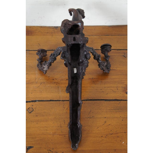 Late 19th Century Bronze Two Arm Candelabra Candle Holder Wall Sconces Faun Bacchus- a Pair For Sale - Image 11 of 12