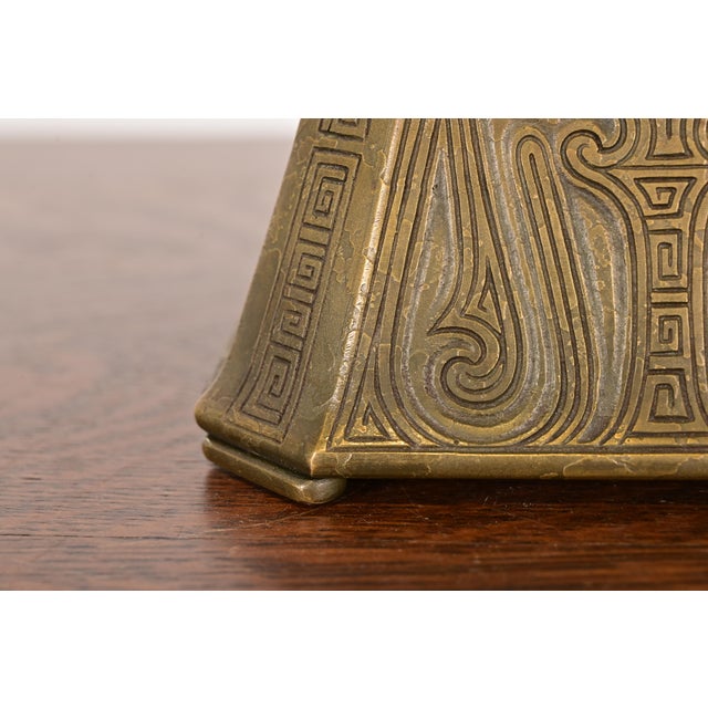 Tiffany Studios New York Chinese Pattern Bronze Large Inkwell For Sale - Image 10 of 14