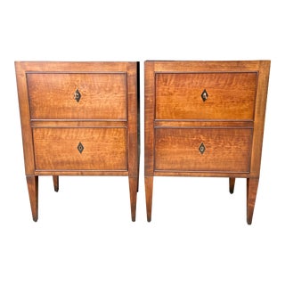 William Switzer Walnut Directoire Two Drawer Nightstands or Cabinets - Set of 2 For Sale
