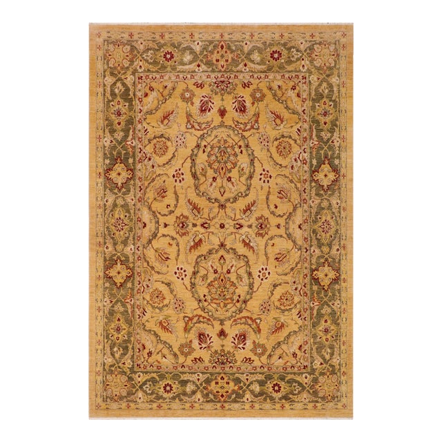 1990s Oriental Ziegler Gold Green Hand-Knotted Wool Rug- 8'8'' X 11'2'' For Sale