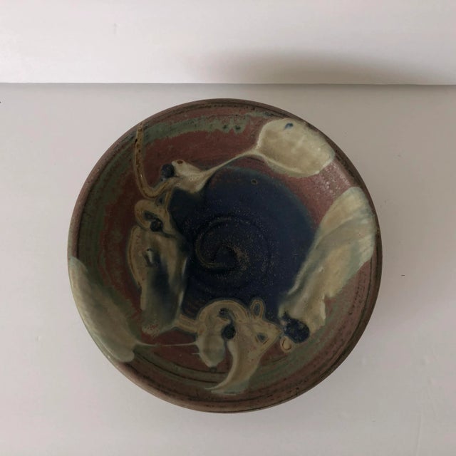 Abstract Modern Pottery 8”d Bowl Artist Signed Abstract Design For Sale - Image 3 of 6