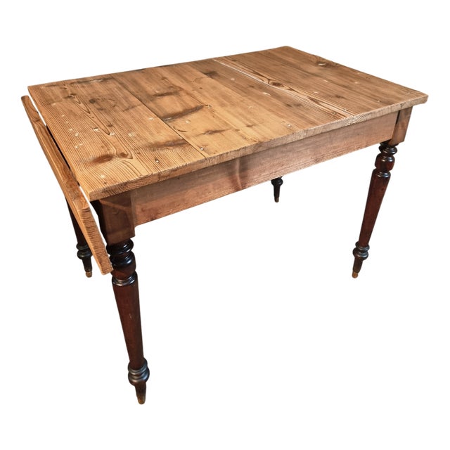 Vintage French Pine Table with Extendable Side, 1930s For Sale
