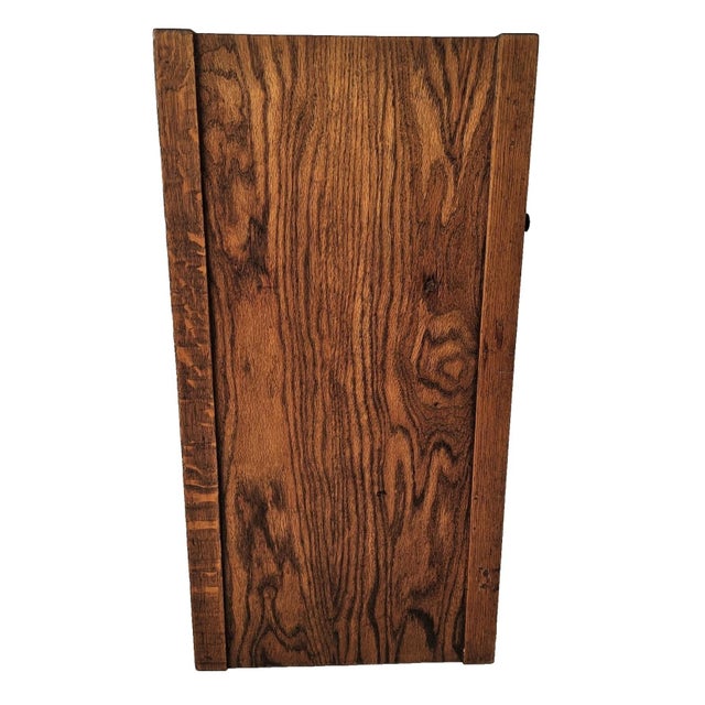 1910s Antique 1910s Tiger Oak Arts & Crafts / Mission Nightstand W/ Leaded Glass Door For Sale - Image 5 of 12