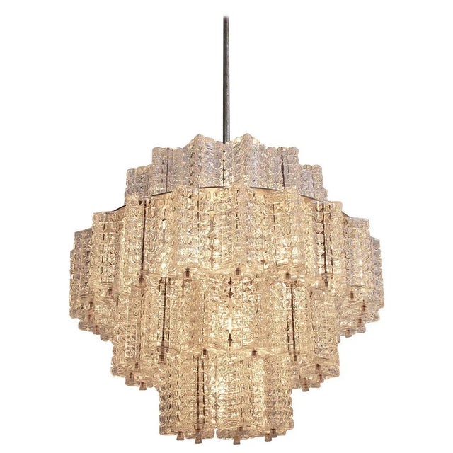 Large Glass Chandelier by Austrolux for Eba Leuchten, 1960s For Sale - Image 9 of 9