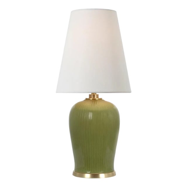 Thomas O'Brien by Visual Comfort Signature Opera 16" Table Lamp in Light Olive with Linen Shade For Sale