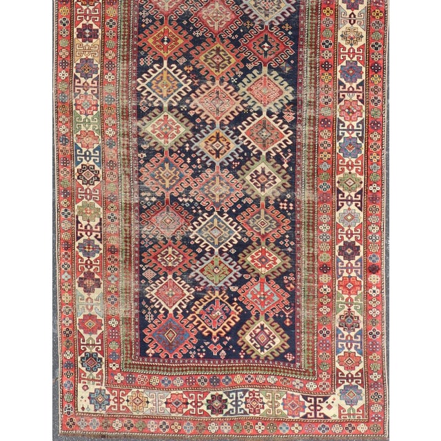Measures: 4'6 x 12'0 Antique Caucasian Shirvan Gallery Rug with Geometric Diamond Design 4'6 x 12'0. Keivan Woven Arts/...