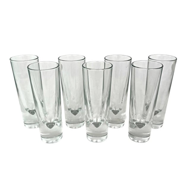 Set of 7 mid-century Italian weighted bottom glasses by designer Carlo Moretti. Each glass has raised marking on base...