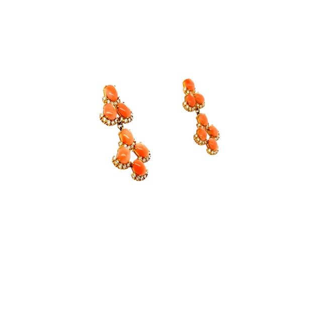 Modern Vintage Coral and Diamond Drop Earrings, Pair For Sale - Image 3 of 4