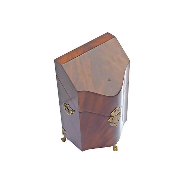 Vintage Maitland Smith wood and brass knife box with hinged lid, claw and ball feet, and reticulated brass accents. Marked...