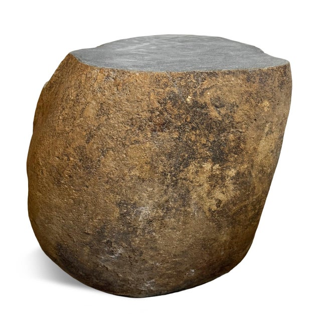 Solid heavy vintage stone boulder outdoor side table or stool. Rustic organic modern piece. Each is unique with natural...