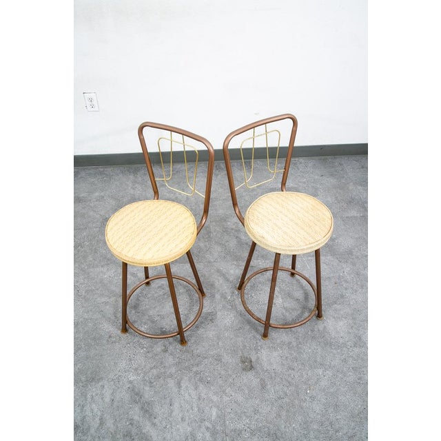 Tan Mid Century Modern Bar Stools Set 2 Brown Swivel Wood American Vintage Tan MCM For Sale - Image 8 of 12