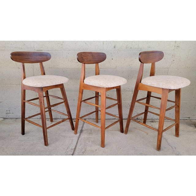 Wood Mid-Century Modern Counter Top Stools - Set 3 For Sale - Image 7 of 15