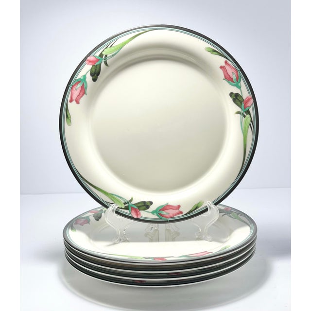 Lenox “Midnight Blossoms” Set of 5 Ceramic Salad Plates 8 1/2” Good vintage condition. No chips, cracks, or fleabites....