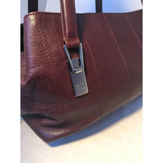 Burgundy Chanel Burgundy Caviar Leather Square Quilted Handbag Tote For Sale - Image 8 of 9