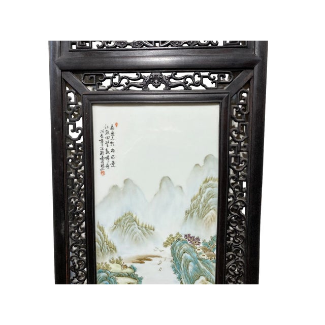 Chinoiserie Hand Painted Famille Rose Porcelain Panel 67" H For Sale In New York - Image 6 of 11