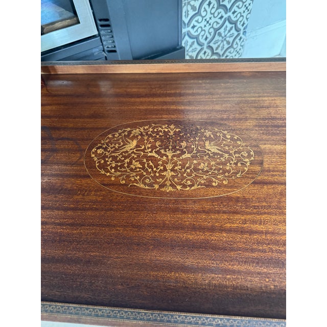 Beautiful Mid Century Italian Regency Marquetry Bar Cart For Sale - Image 4 of 11