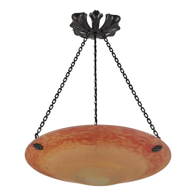 French Art Deco Pendant Light by Daum & Majorelle - 1925 Chandelier France For Sale