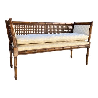 Vintage Cane Faux Bamboo Bench For Sale