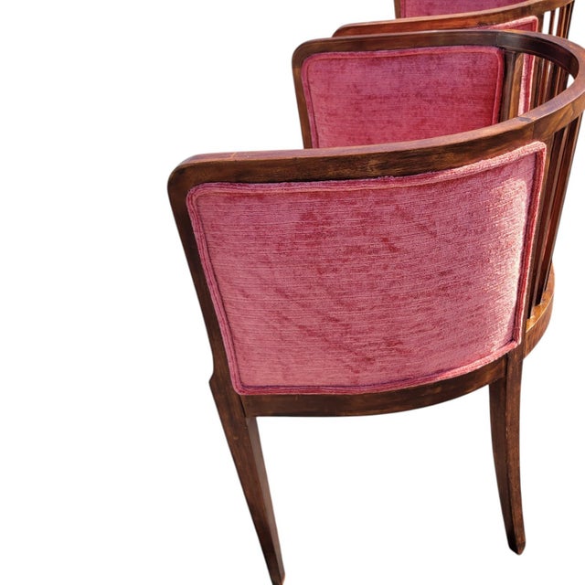 Pair 1920s English Edwardian Inlaid Mahogany Tub Club Chairs Newly Upholstered For Sale - Image 14 of 18