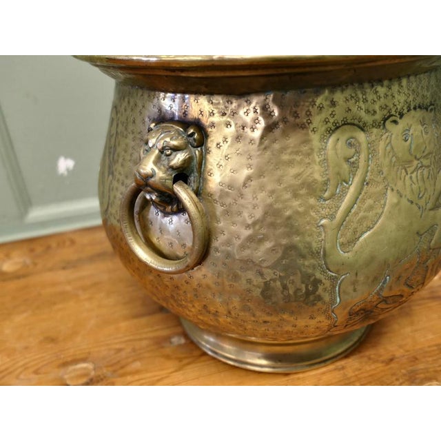 19th Century Gothic Brass Jardiniere with Shields For Sale - Image 4 of 7