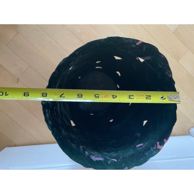 Vintage Black Metal Umbrella Stand Hand Painted Flowers Tulip and Leaves For Sale - Image 4 of 10