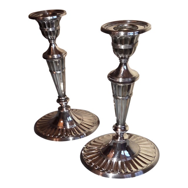 Pair of Silver Plated Adam Style Candlestick Holders For Sale
