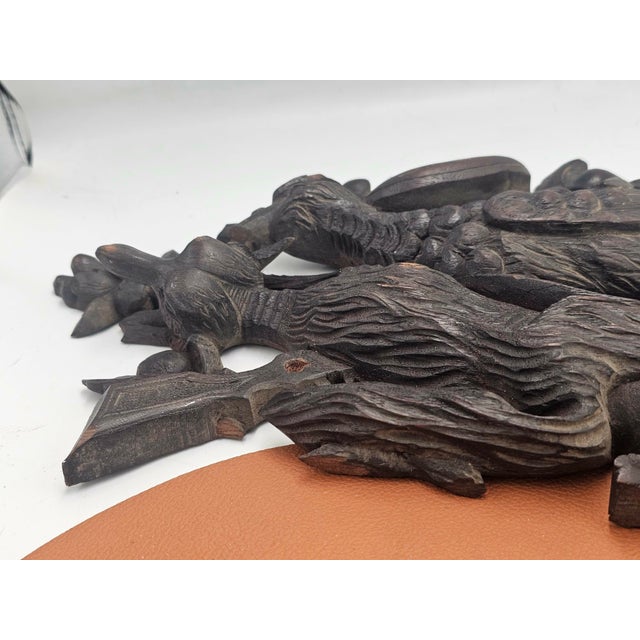 Wood Carved Hunting Bas-Relief of a Fox and a Pheasant, 1920s For Sale - Image 7 of 13