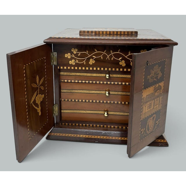 Early 19th Century Antique Irish Castle Ruins Killarney Killarneyware Arbutus Wood Jewellery Casket For Sale - Image 5 of 17