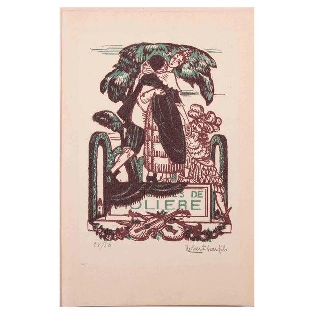 Robert Bonfils, Amoureux de Molière, Woodcut Print, Mid 20th-Century For Sale