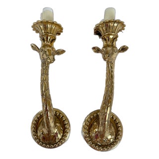 Late 20th Century Hollywood Regency Style Giraffe Brass Sconces - A Pair For Sale