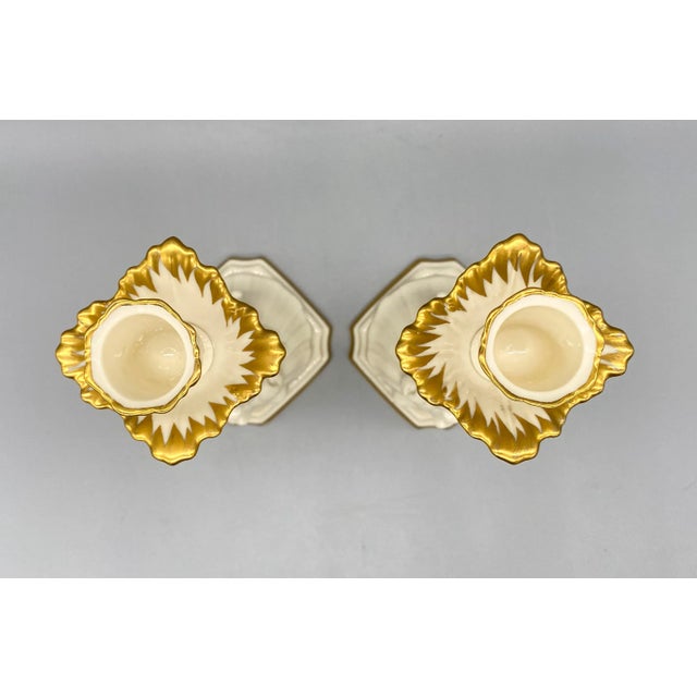 20th C. Lenox Cream & Gold Dolphin Candlesticks – A Pair – Coastal Glam For Sale - Image 11 of 13