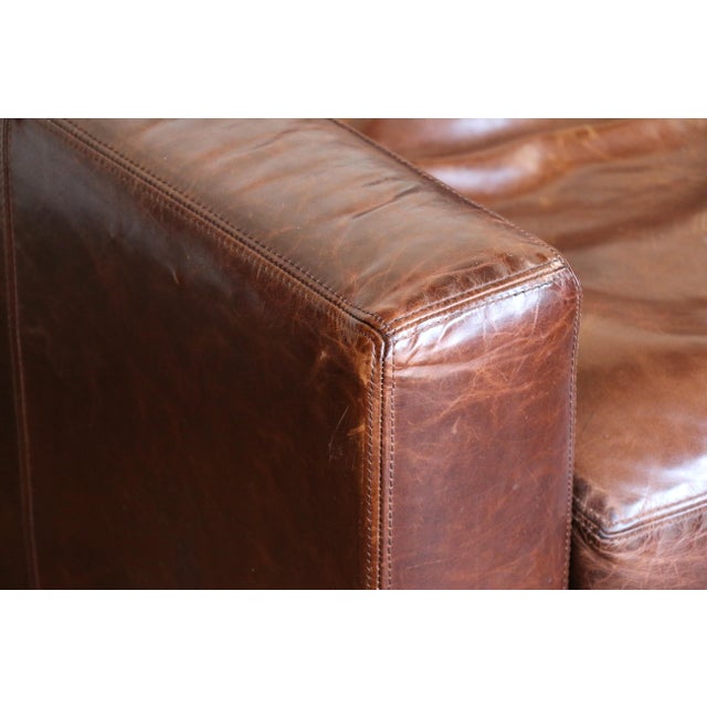 Restoration Hardware Brown Leather Two-Seat Sofa With Rich Patina For Sale - Image 11 of 18